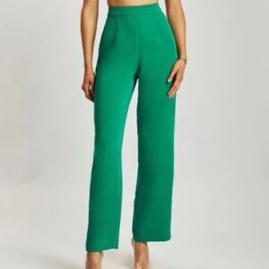 Meshki NWT Saskia Straight Leg Trousers Green High-Rise Relaxed Pants Medium M